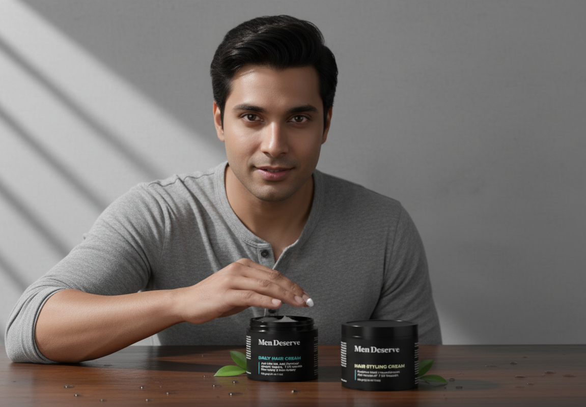 Men Deserve Daily Hair Cream (7 Oil Nourish) + Medium Hold Hair Styling Cream Anti-Dandruff | Combo Pack | For All Hair Types | 2 Items