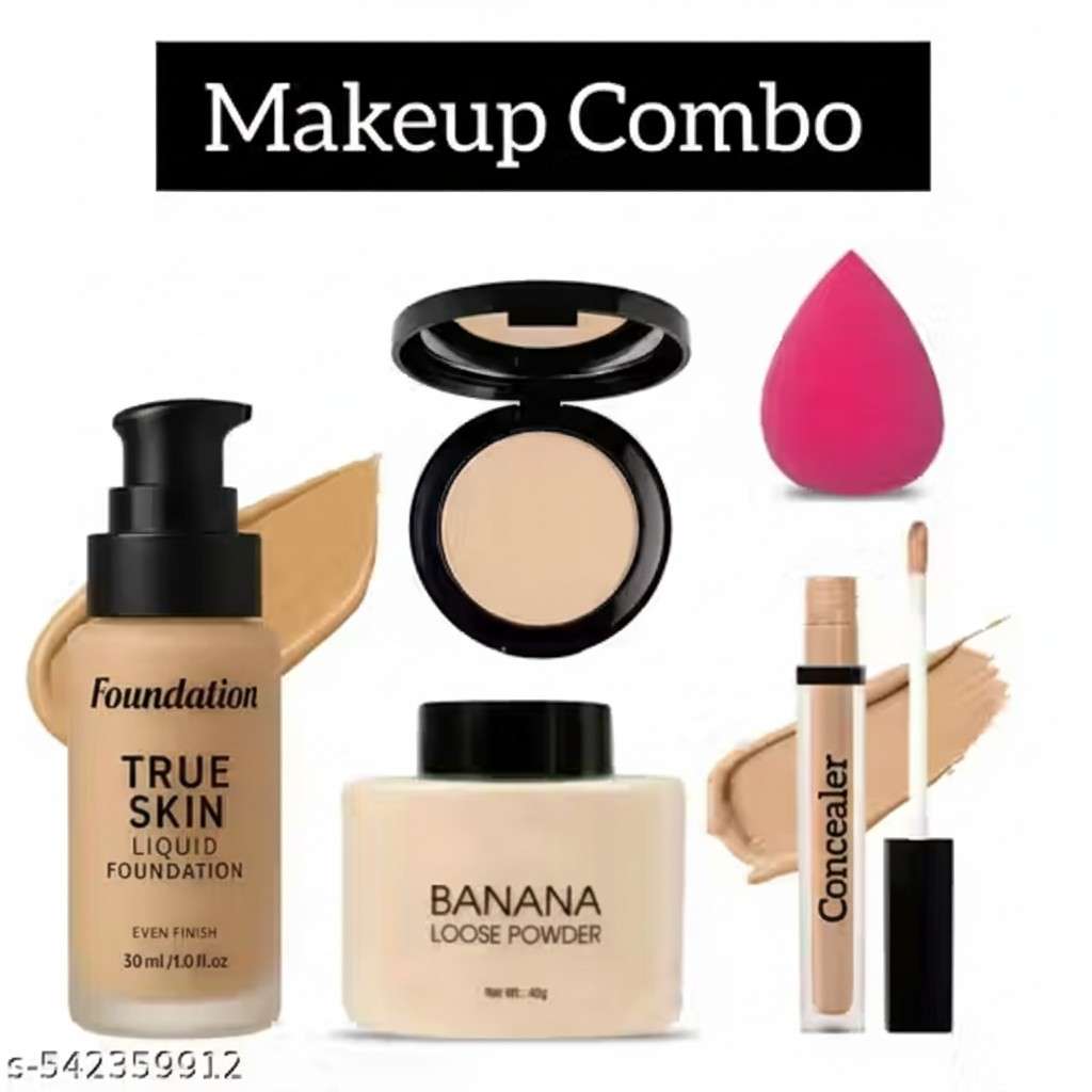 Makeup Combo Pack of 5 (Foundation, Compact, Banana Powder, Concealer & Blender)