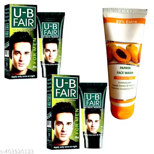 U-B fair cream 30g. for men pack of 2 with 1 skinshine papaya facewash