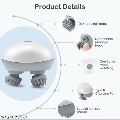 Rechargeable Electric Head Scalp Massager with 3 Speed Modes, Handheld Portable Kneading Massager for Hair Growth, Deep Scalp Clean & Stress Relief (Multicolor)