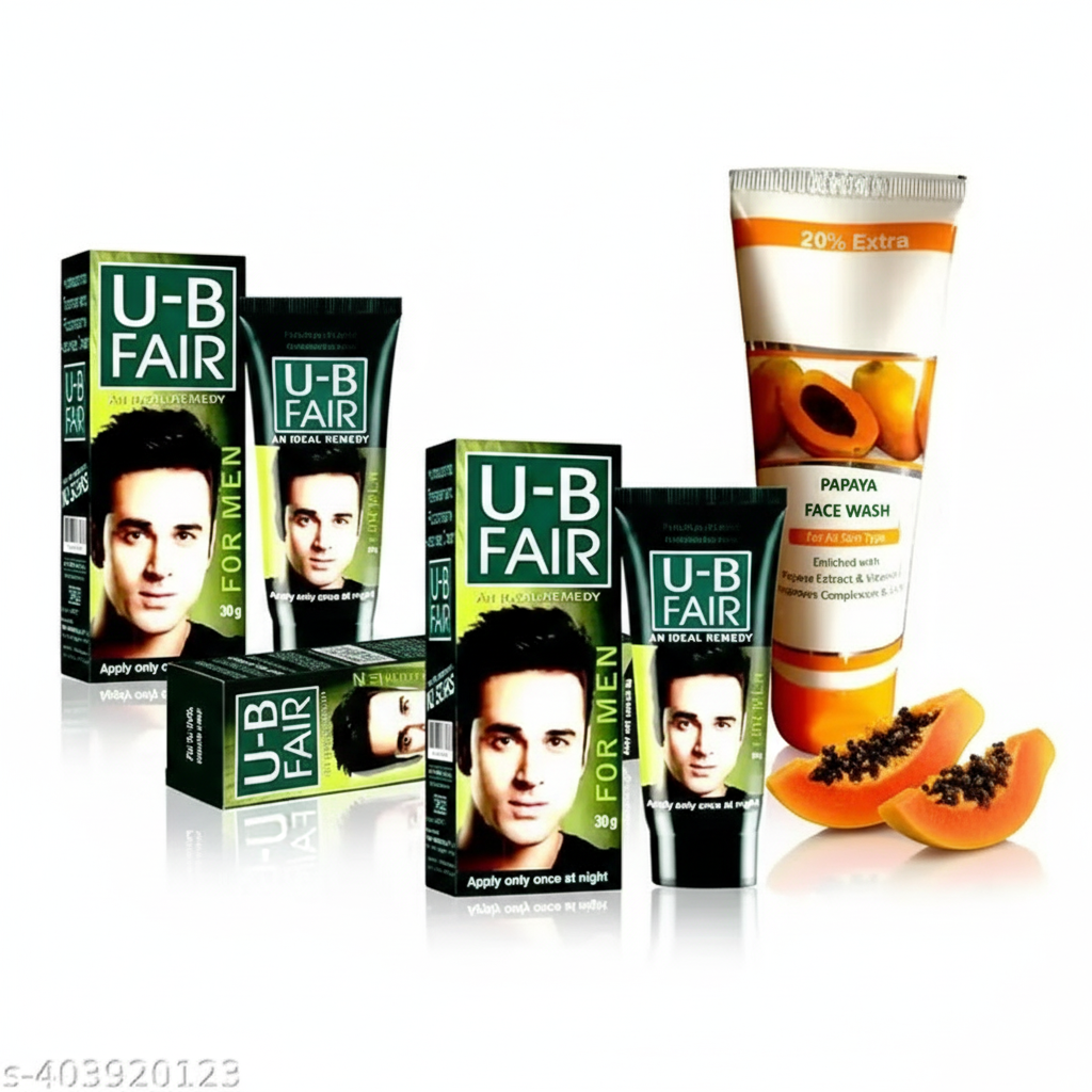 U-B fair cream 30g. for men pack of 2 with 1 skinshine papaya facewash