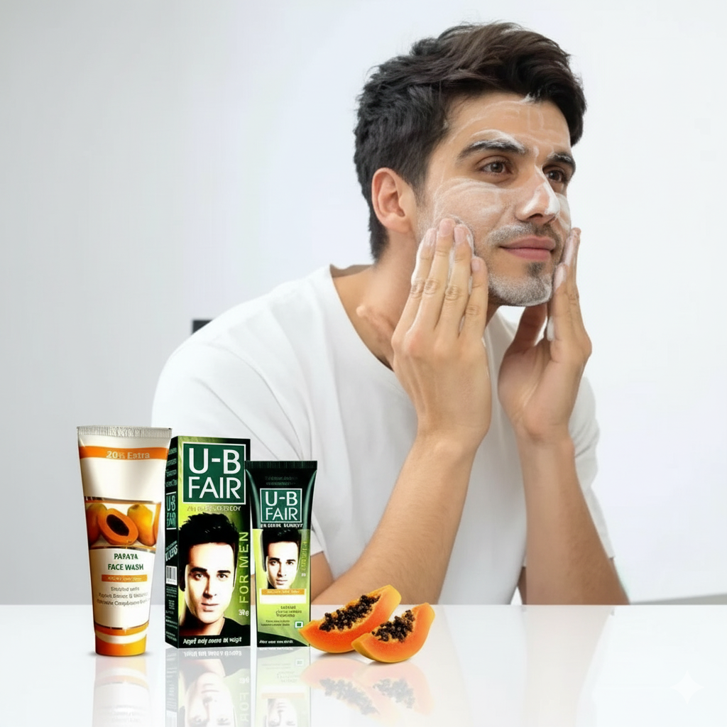 U-B fair cream 30g. for men pack of 2 with 1 skinshine papaya facewash