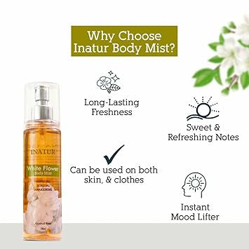 Inatur White Flower Body Mist – Alcohol-Free (100ml)
