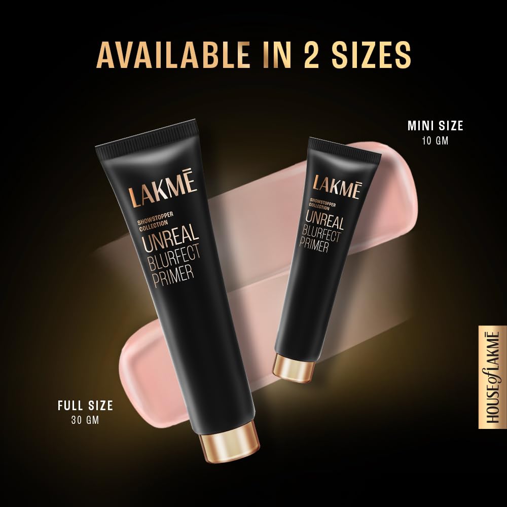 Lakme Unreal Blurfect Primer- Mini, Blurs Pores, Mattifies & Absorbs Excess Oil - Non Sticky skin, Lightweight & Waterproof, Long Lasting Makeup, 10ml