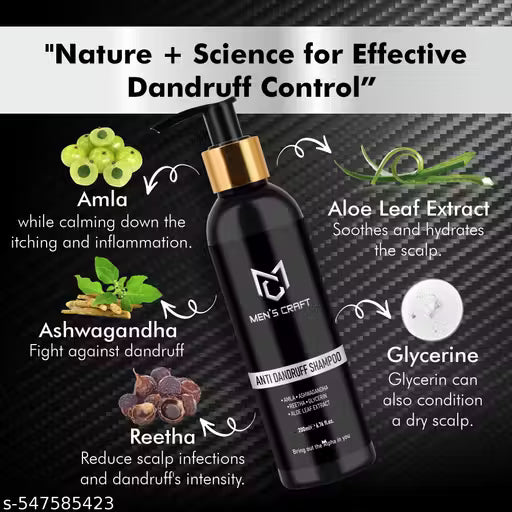 Men's Craft Anti Dandruff Shampoo with Amla, Ashwagandha, Reetha, 200ml