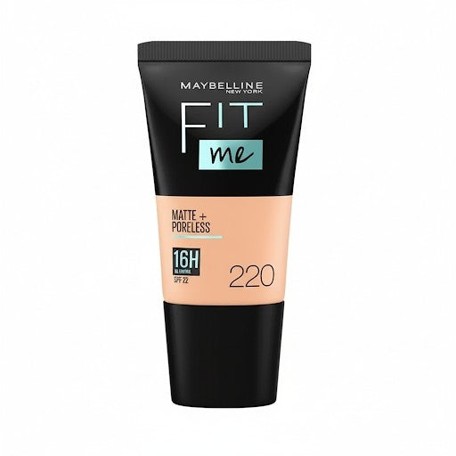 Maybelline New York Fit Me Matte+Poreless Liquid Foundation Tube, 220 Natural Beige
