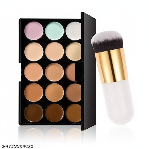 15 Colors Contour Face Cream Concealer Palette with Mini Foundation Brush (Multicolor)