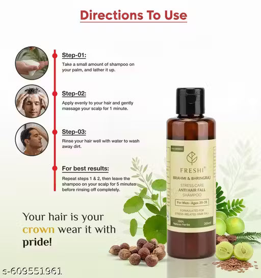 Freshi Herbal Shampoo for Men | Anti Hair Fall, Dandruff Control & Natural Hair Growth | Sulphate-Free