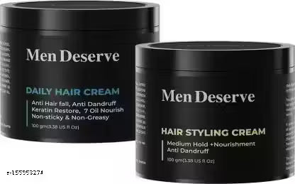 Men Deserve Daily Hair Cream (7 Oil Nourish) + Medium Hold Hair Styling Cream Anti-Dandruff | Combo Pack | For All Hair Types | 2 Items