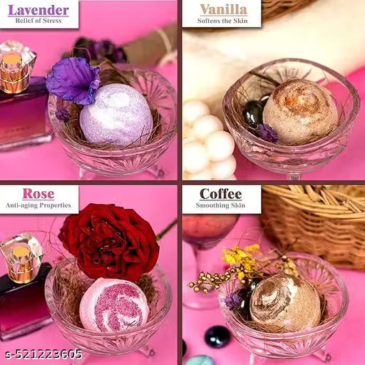Home Boutique Aromatic Bath Bombs Rose Lavender Vanilla and Coffee (Pack of 4)